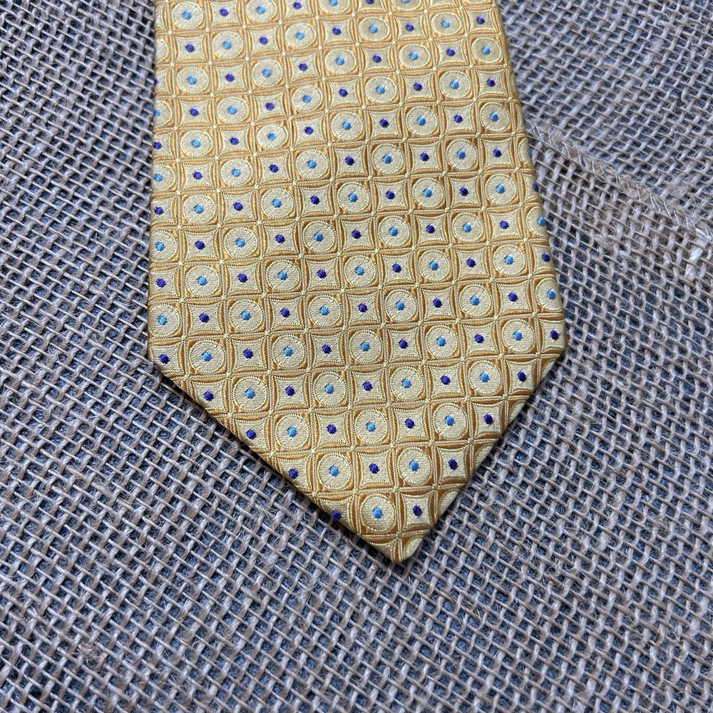 Tommy Hilfiger Yellow Gold Ruby Textured Dotted Silk Tie Embroidered Extra Long